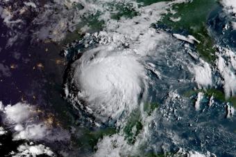 Overhead view of Hurricane Harvey making landfall in Texas