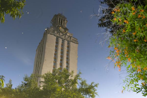 UT Tower reflected in the Turtle Pond