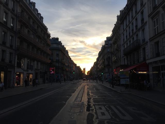 A street in Paris at sunset