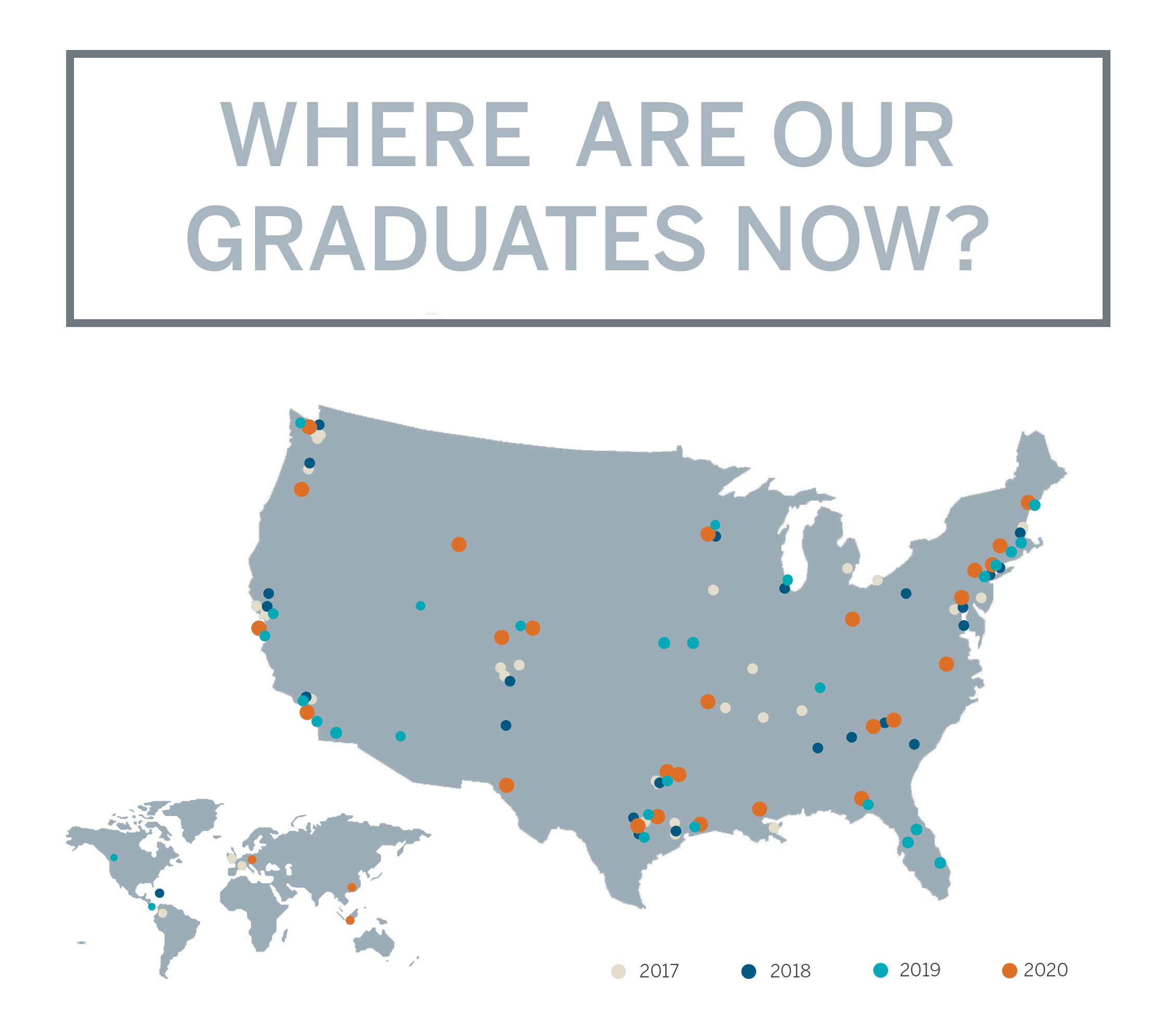 Map of the United States highlighting where School of Architecture graduates are located