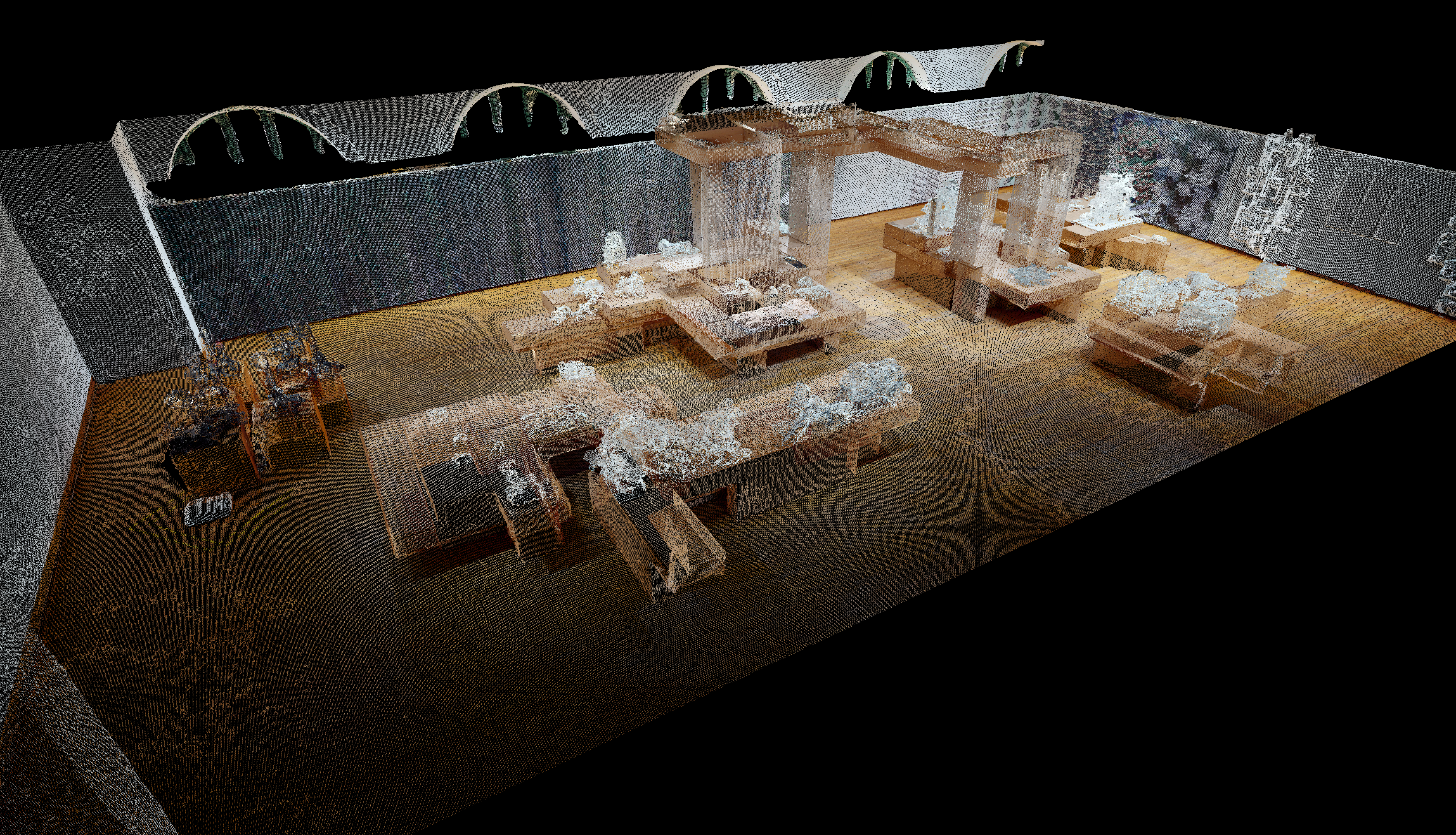 Point cloud rendering of a gallery exhibition by Daniel Koehler and Rasa Navasaityte