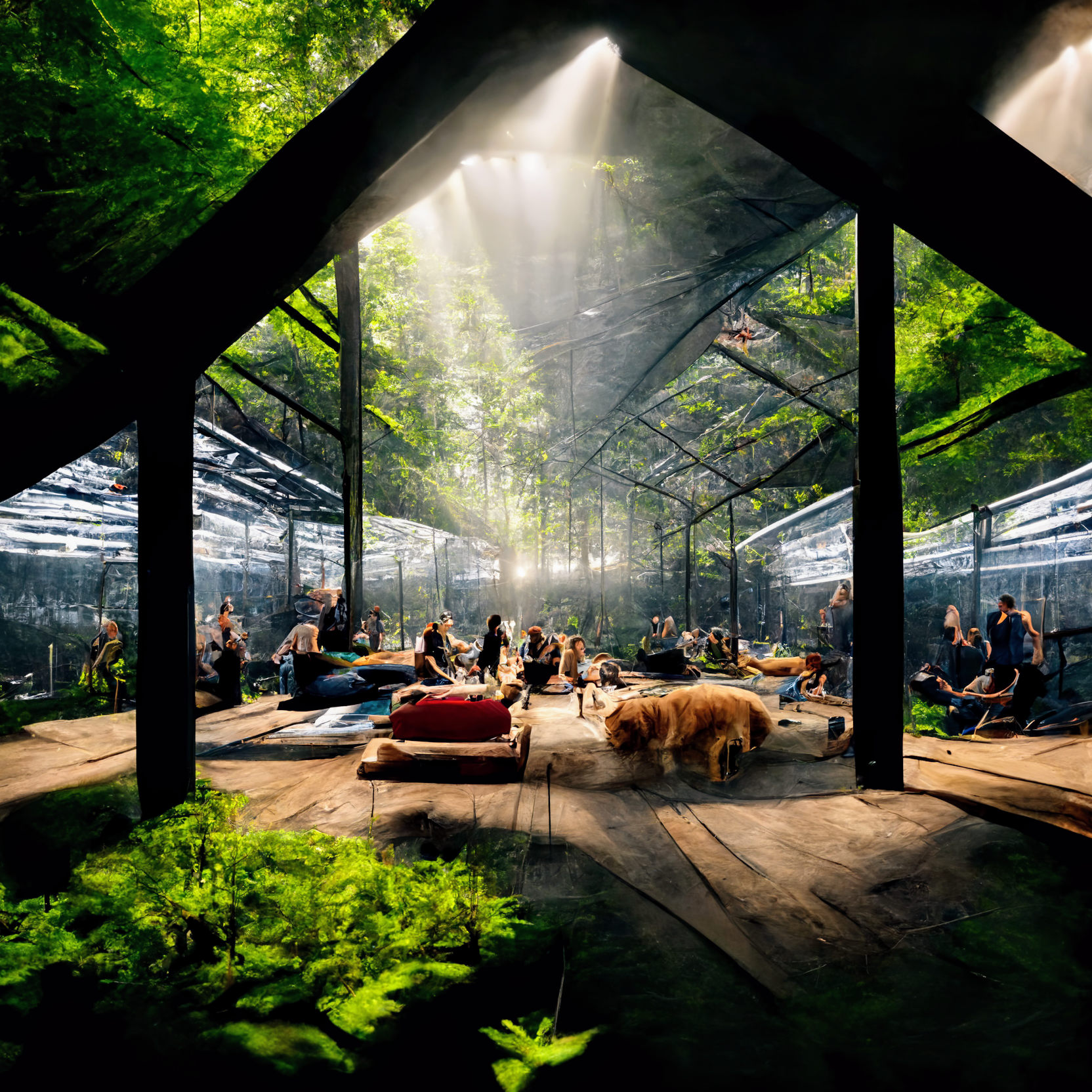 The city as a forest. What would it take to live with a forest? With the pace of current AI models shouldn’t we expect an exponential increase in research on new materials, construction methods and alternative living? Image by Daniel Koehler.