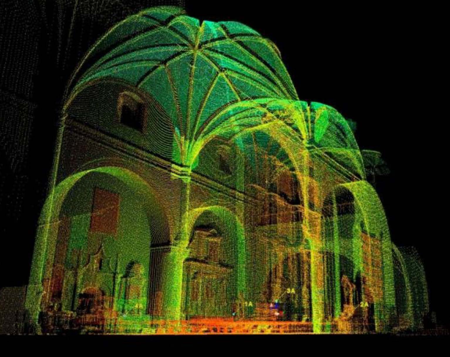 LiDAR scan of the interior of a church showing details of the vaulted ceiling