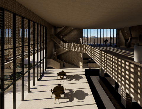 interior render of marfa welcome center