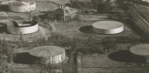 sepia photo of wate reservoirs