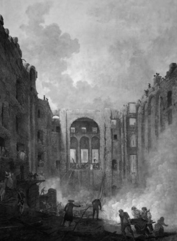 Black and white photo of destruction