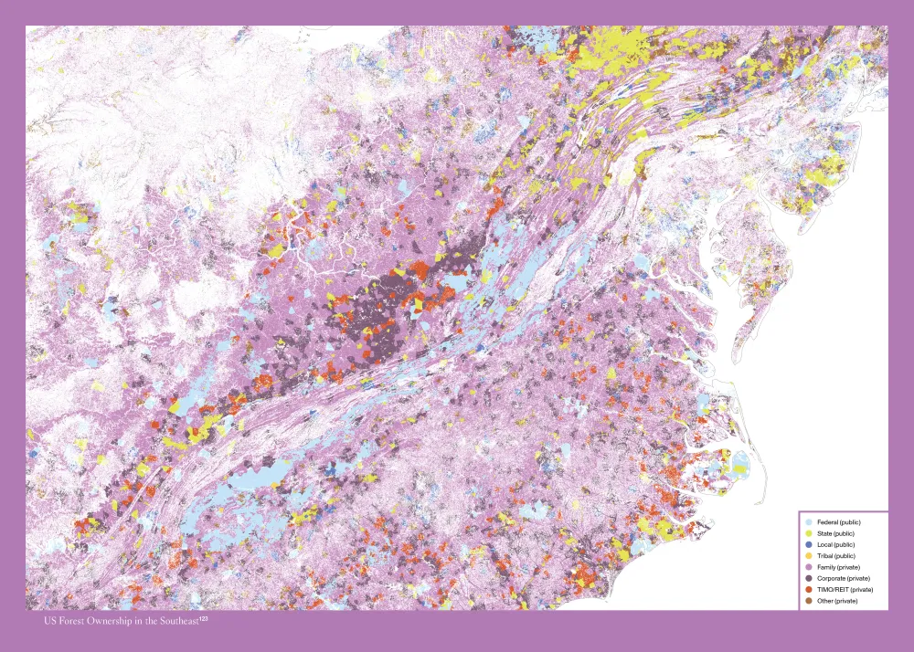 Map showing the ownership of forests in the southeastern United States