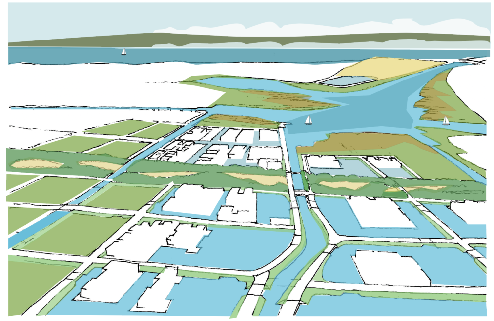 Tidal City cartoon sketch, Oakland Coliseum area (2023)