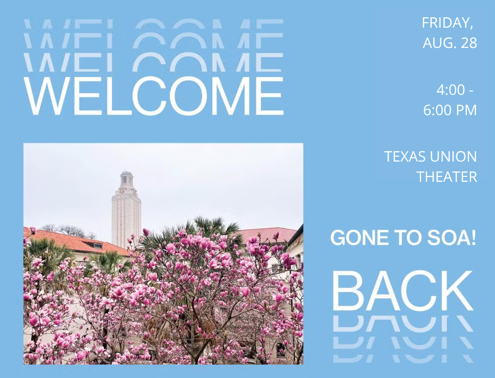 welcome back poster with goldsmith hall in blue