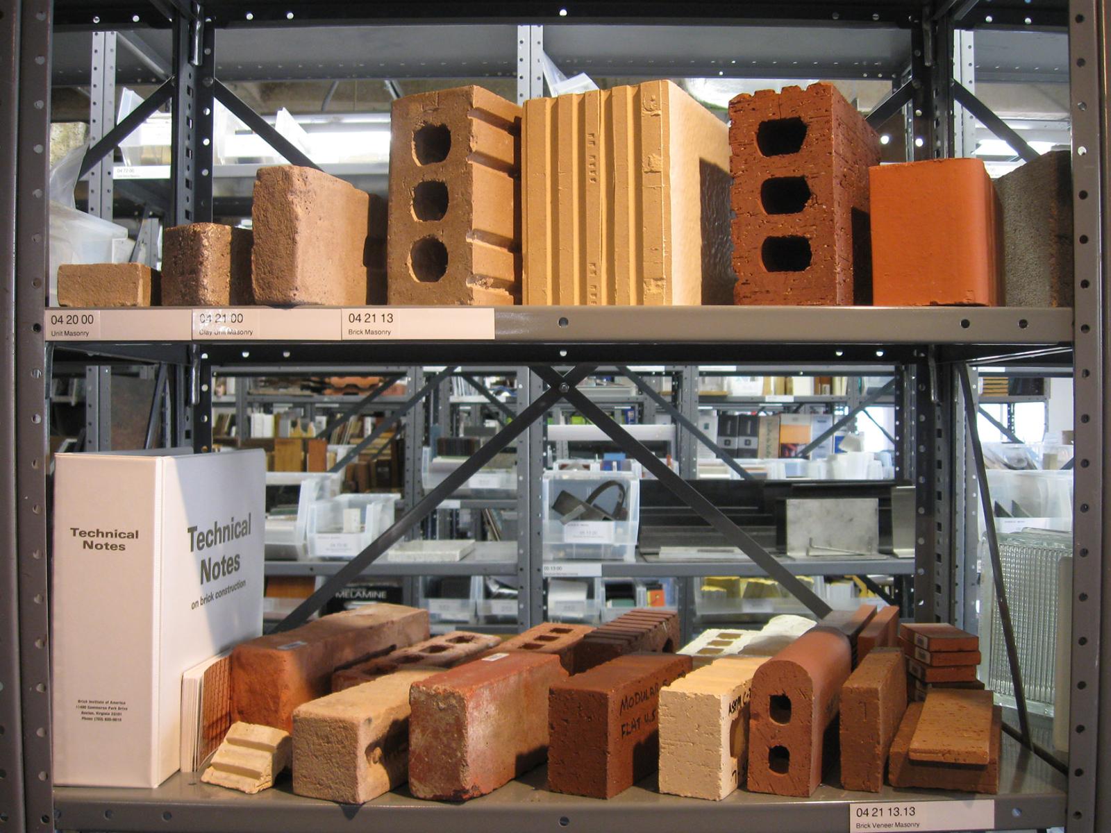 Concrete samples on a shelf on display in the Materials Lab