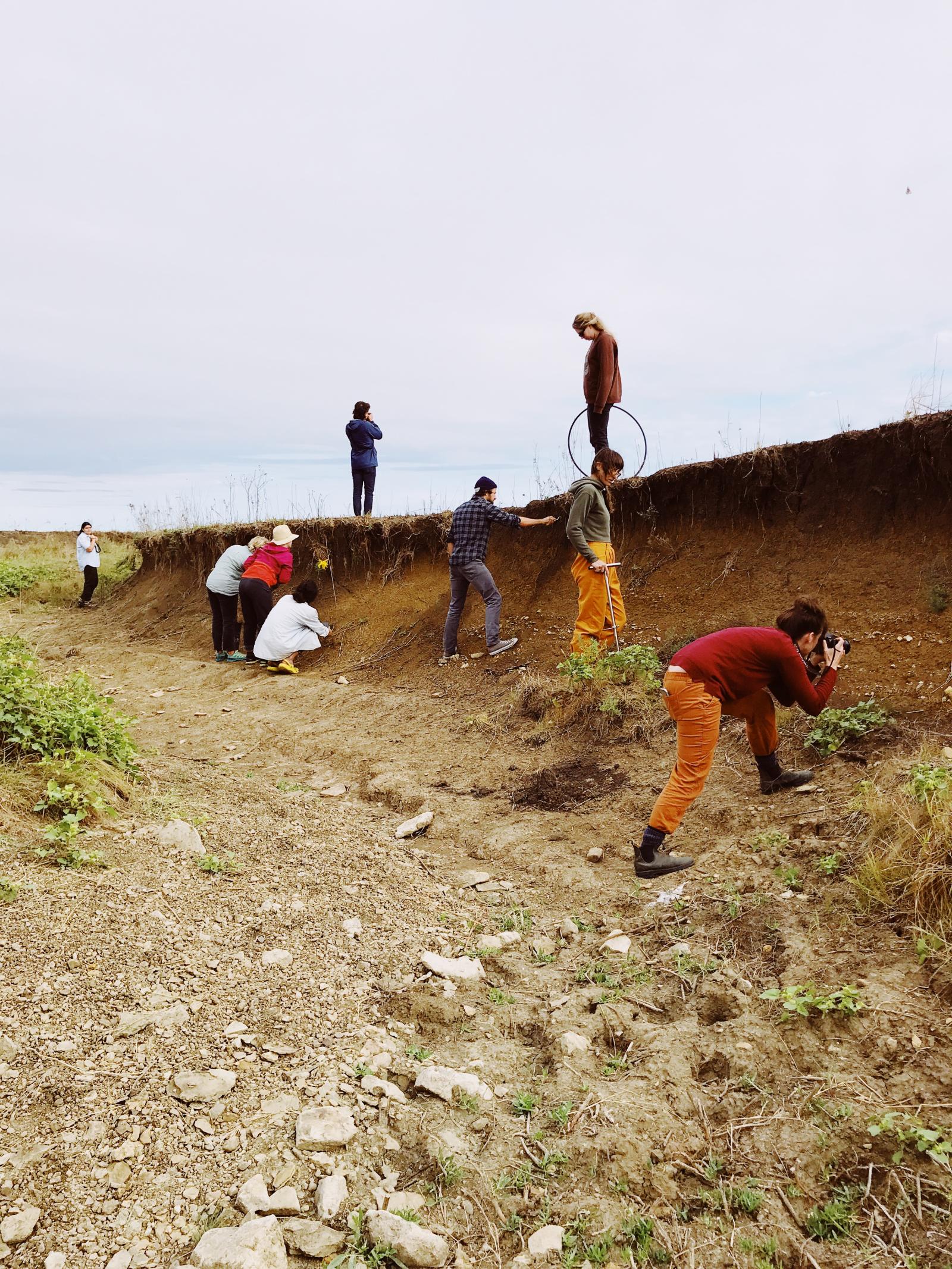 Landscape architecture students gathering soil samples