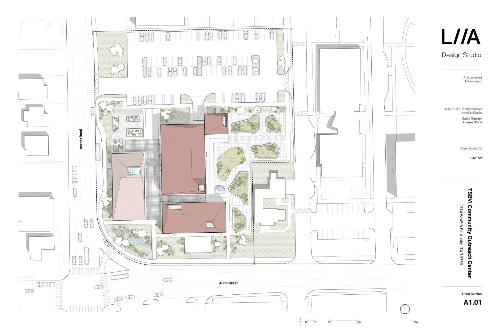 Anisha Kamat and Lillian Giraud's site plan for the Texas School for the Blind and Visually Impaired