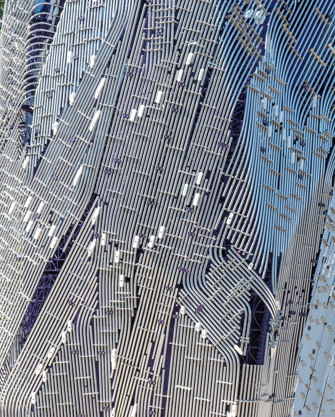 Close up of the metallic exterior of Plume.