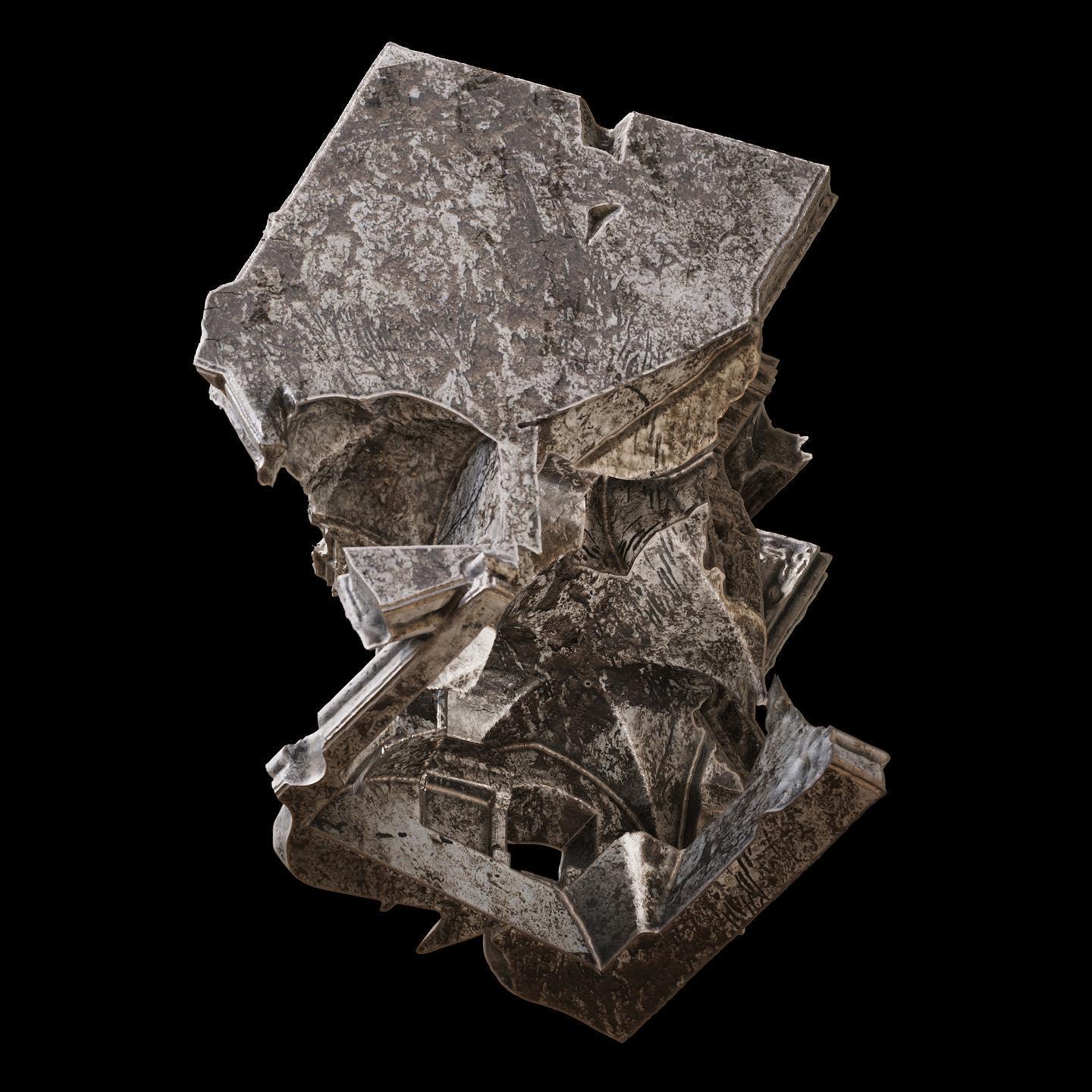 A complex structure of different layers and levels against a black background.