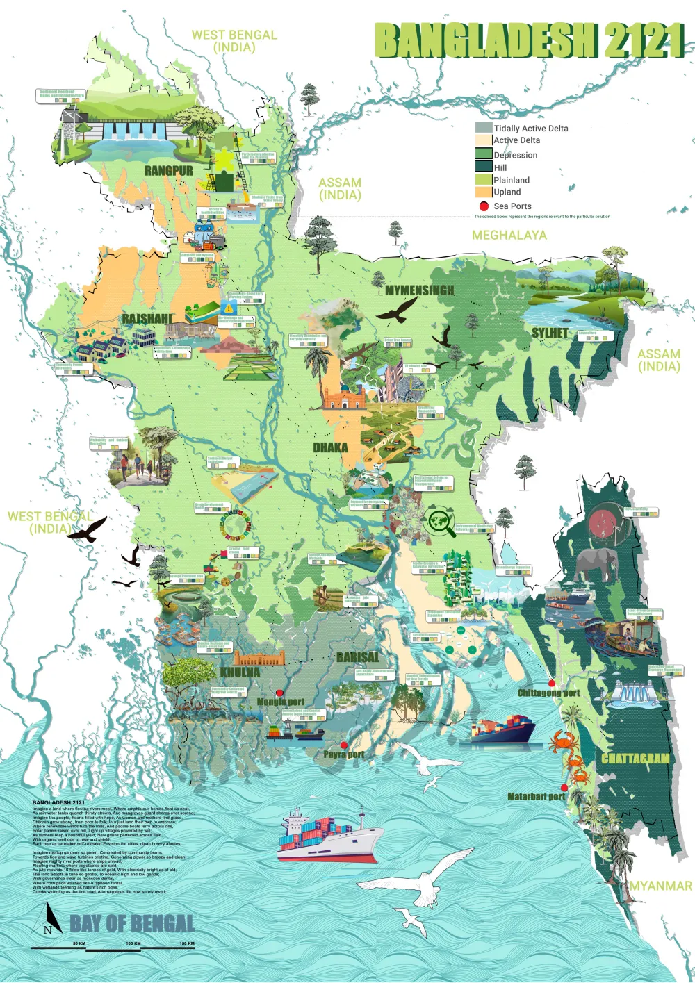 Map of the Bengal delta with project details included