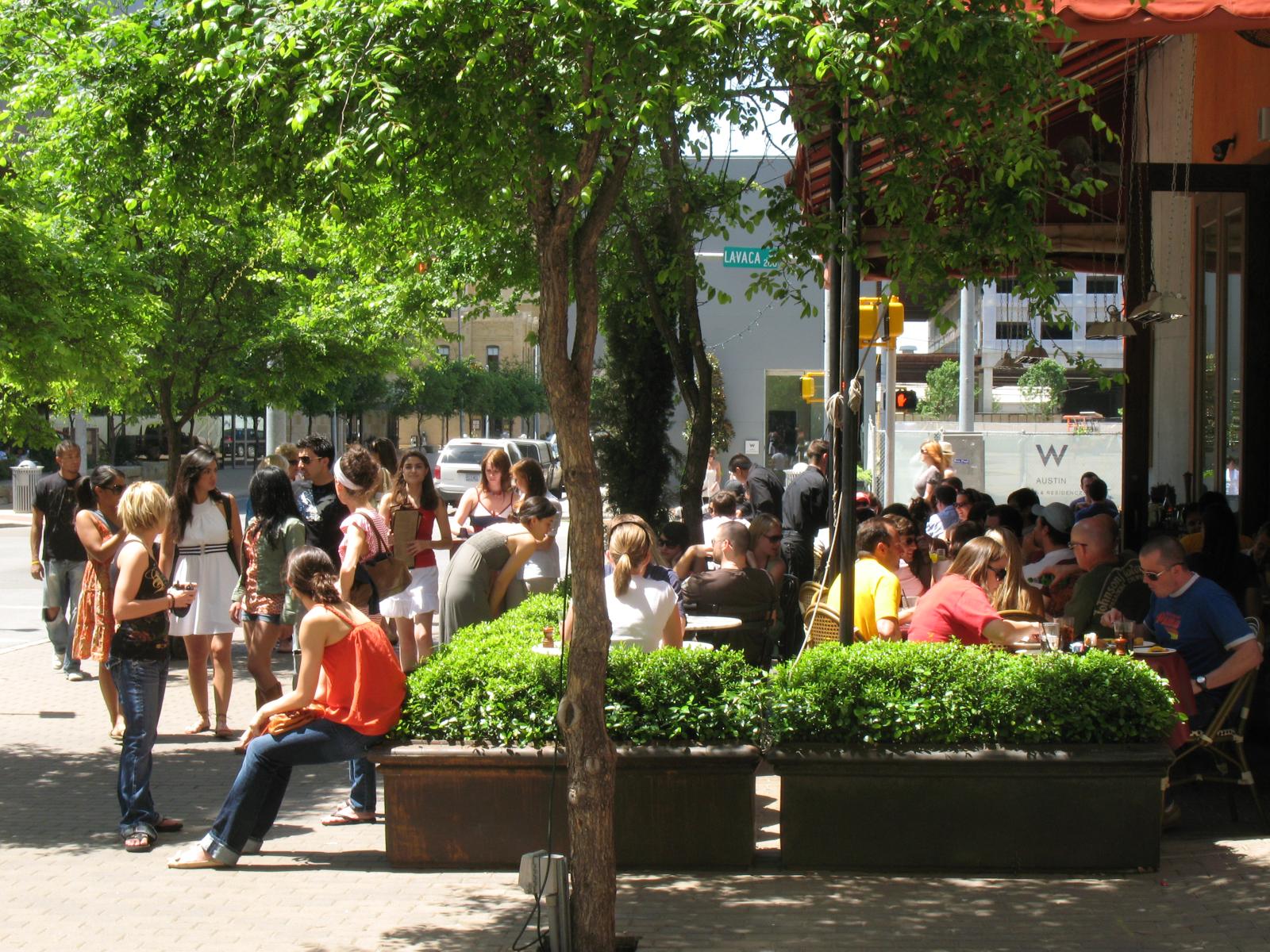 A bustling city scene in downtown Austin