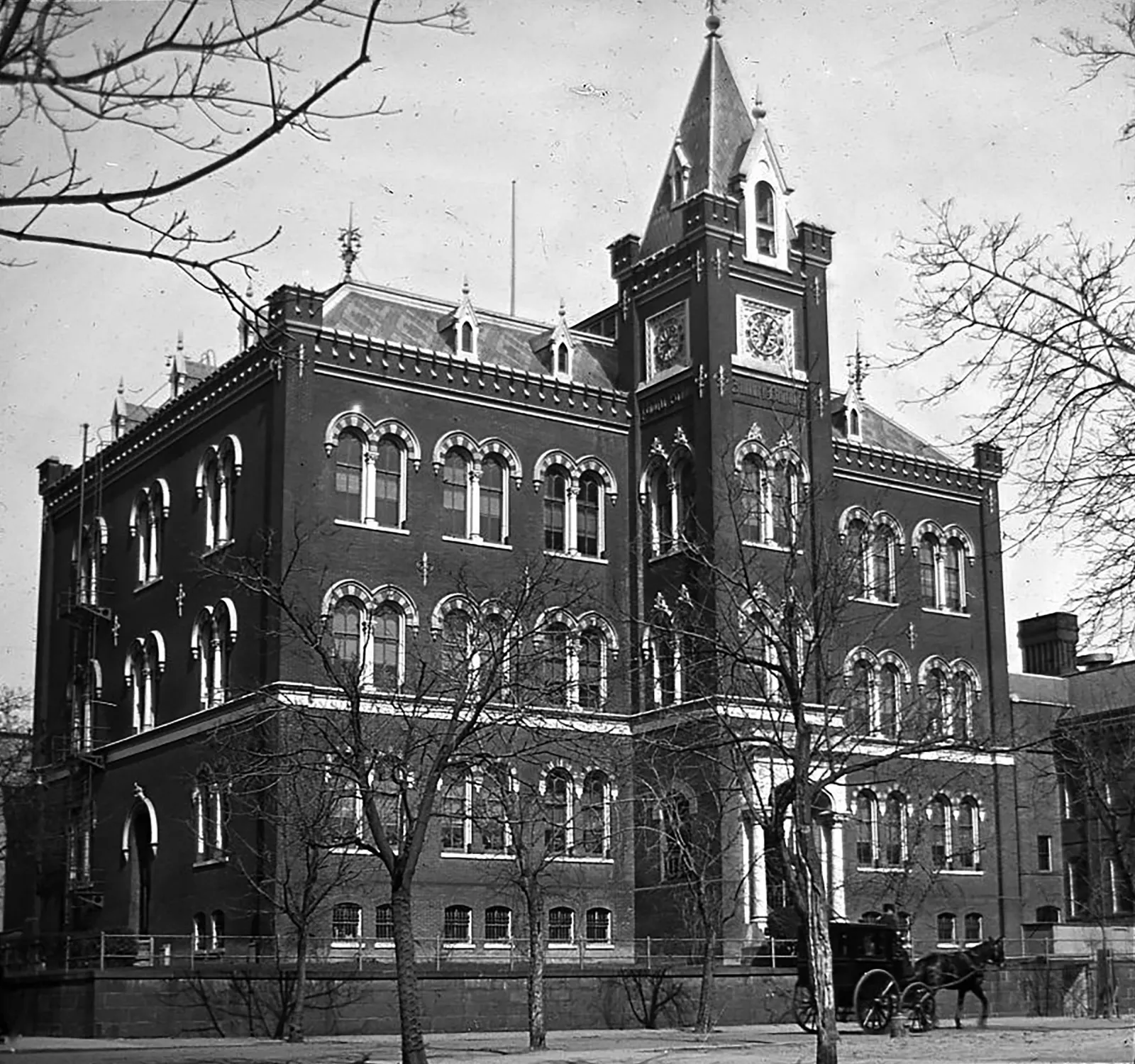 A historic four-story public school building