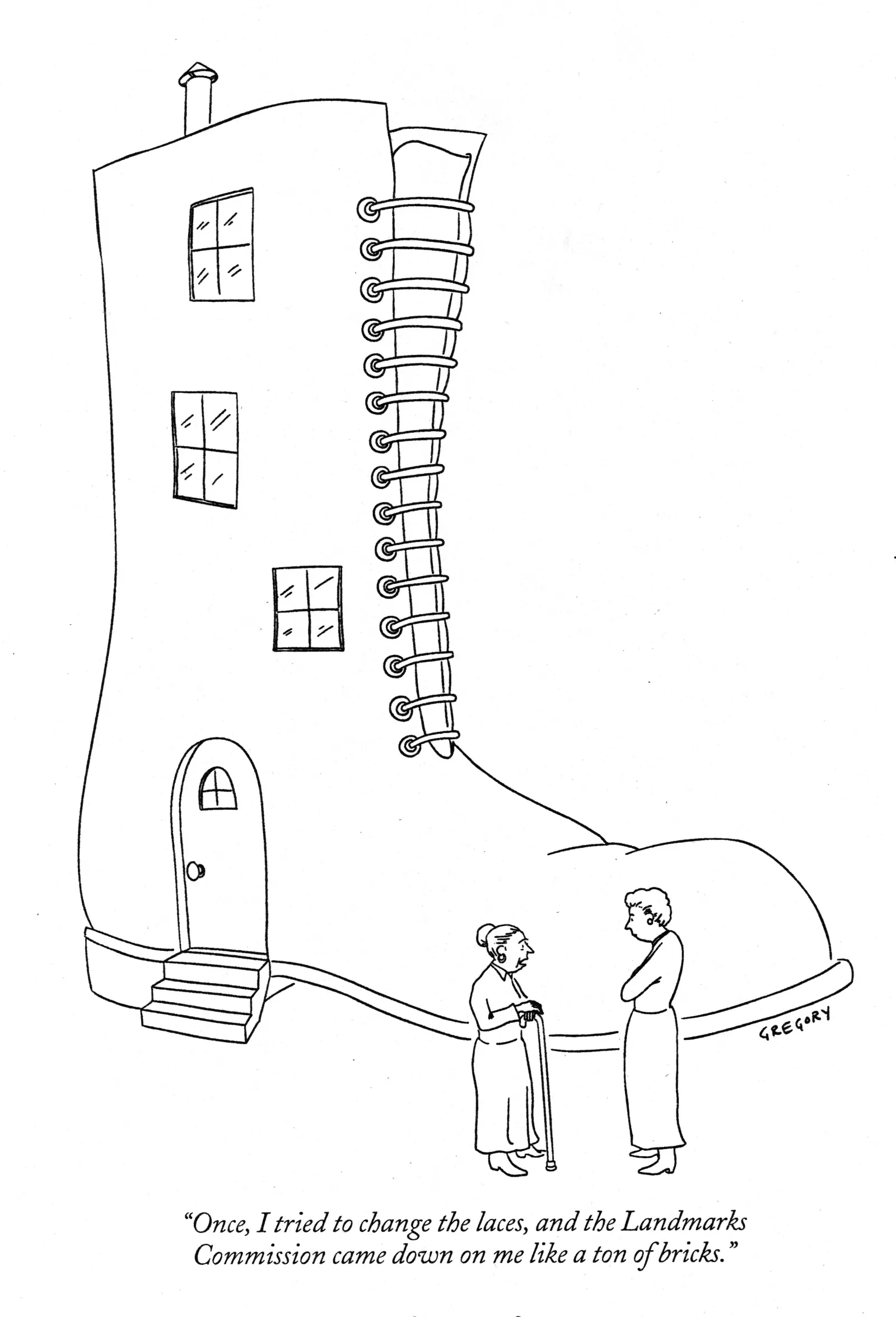 Cartoon about the old woman who lived in a shoe dealing with the Landmarks Commission