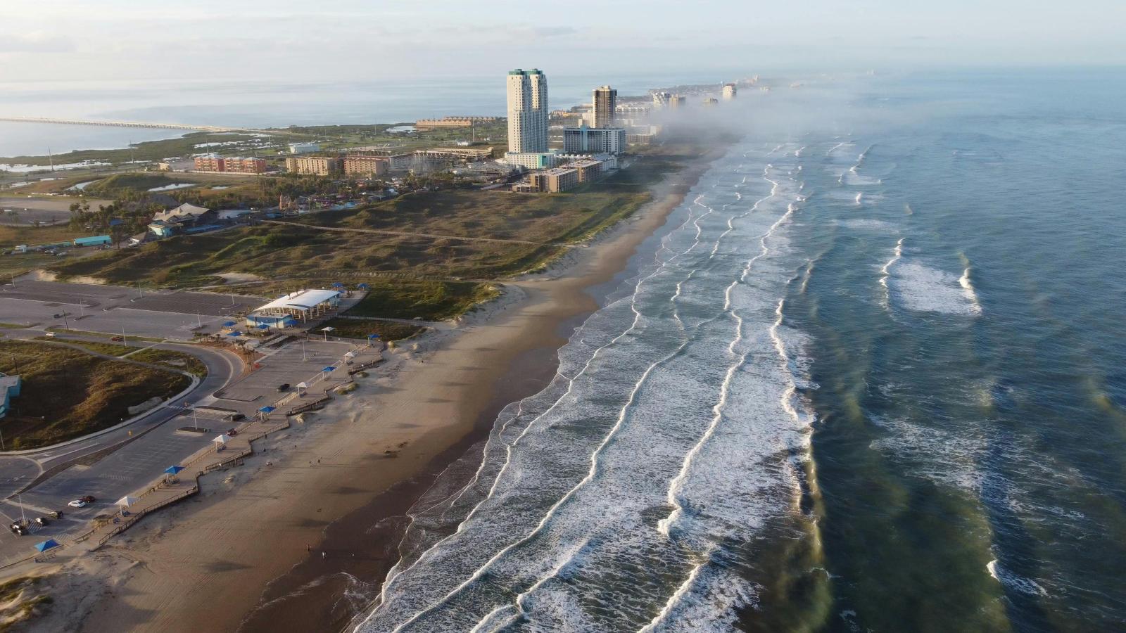 Strip of land, beach, and ocean 