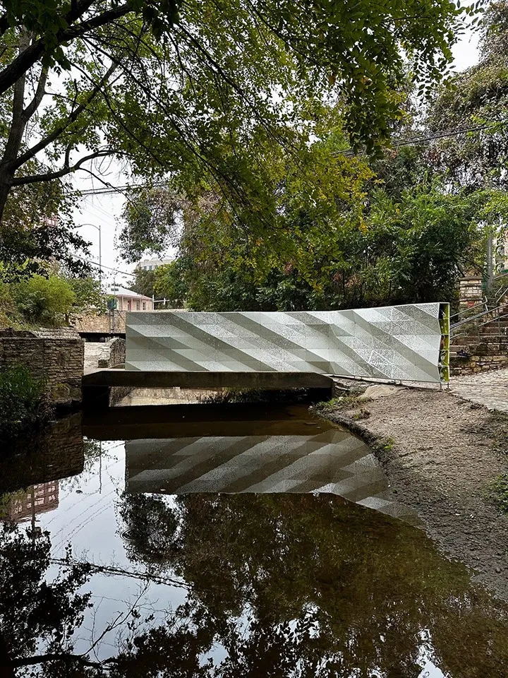 Alluvial Perforated steel art installation in the daytime