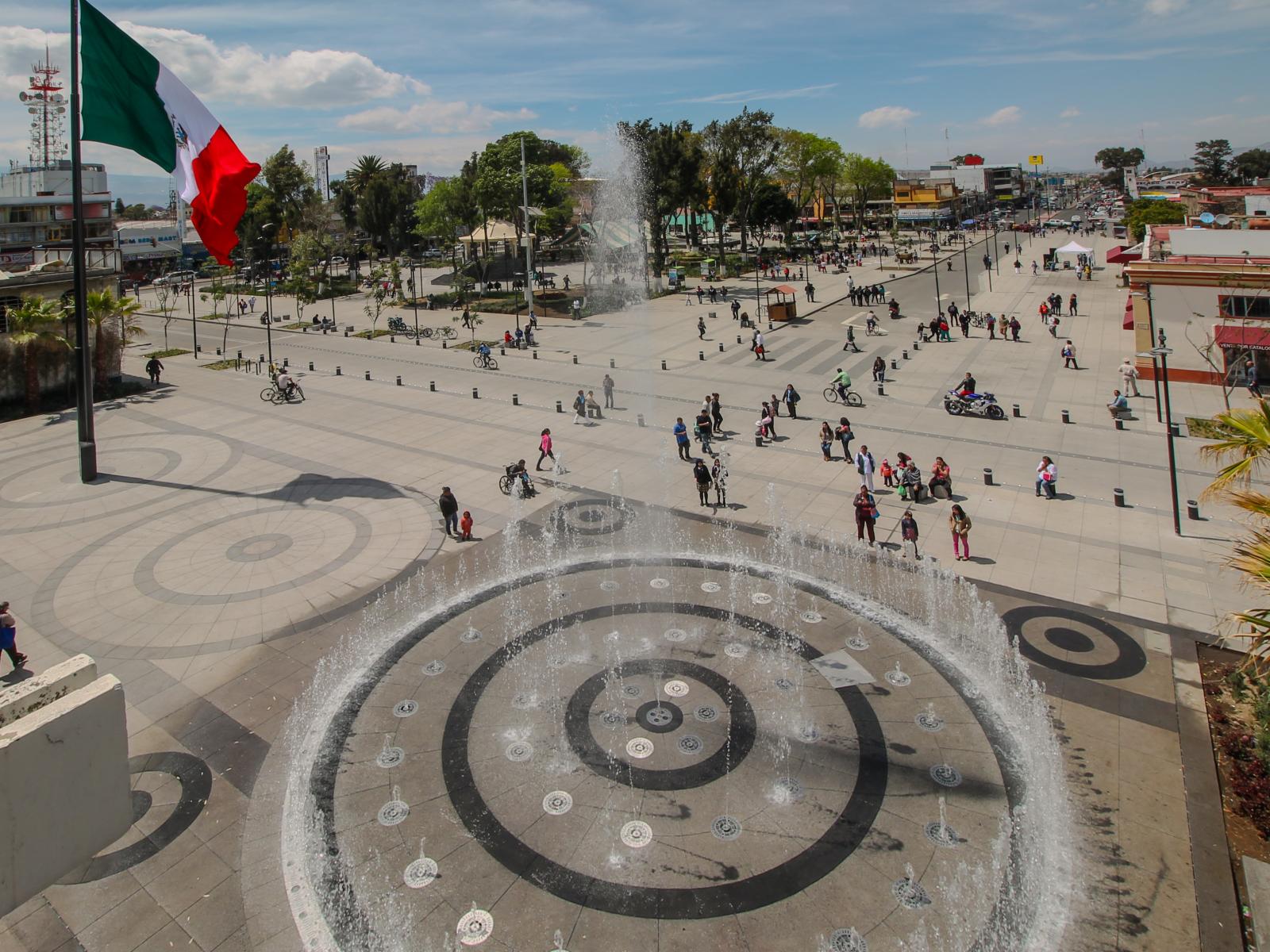 Outdoor public space with fountain