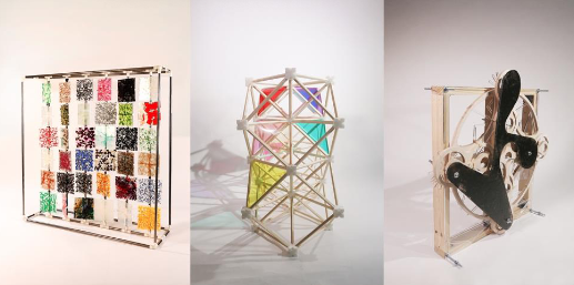 Three design pieces that feature color glass panels 