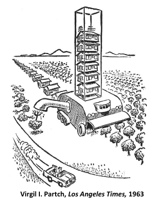 Cartoon from 1963 of a piece of equipment dispensing trees