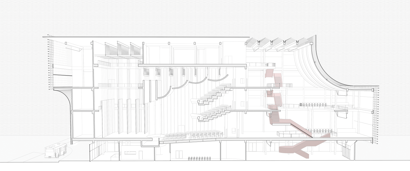 Cross section drawing of an atrium 