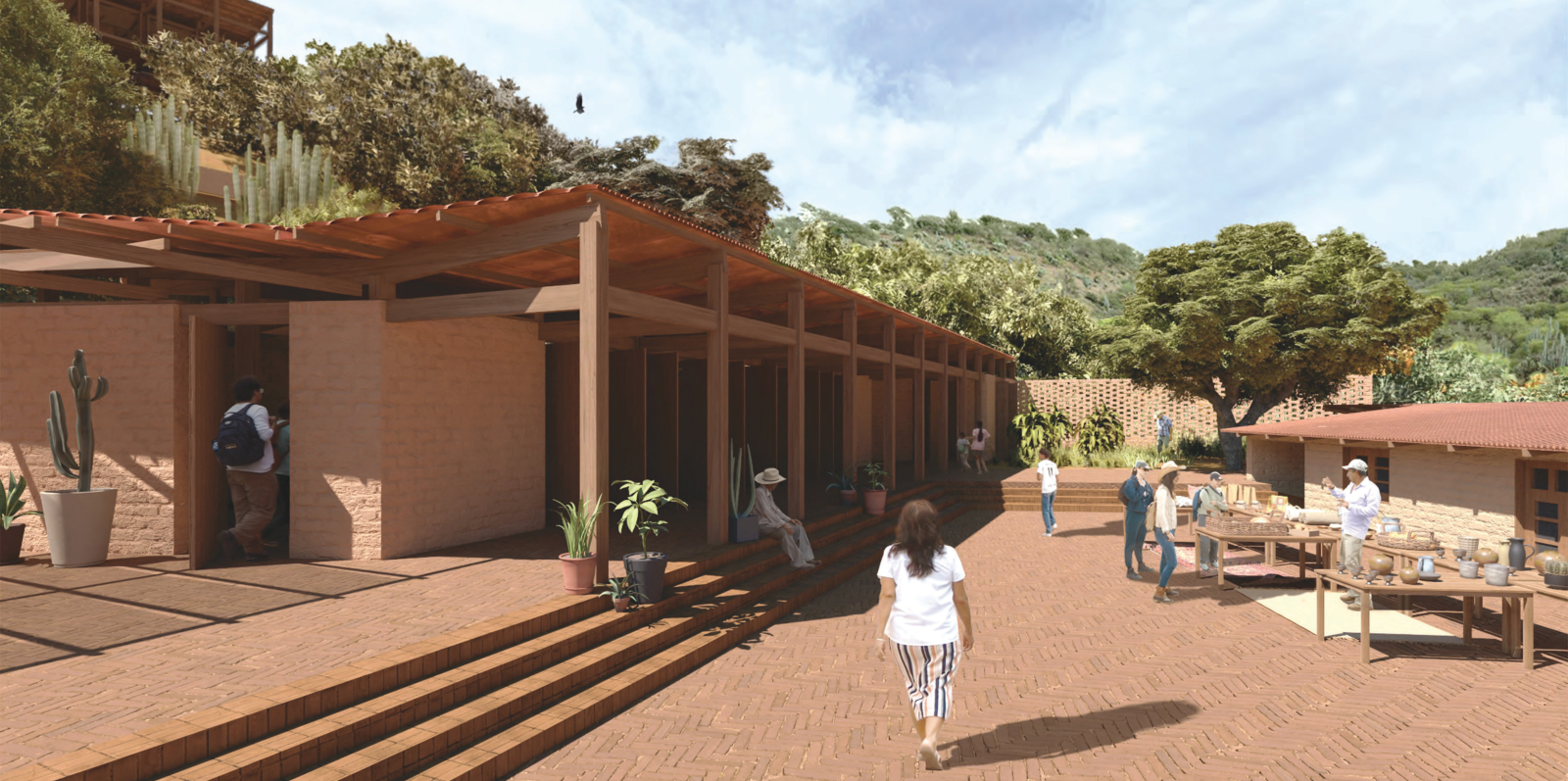 Rendering of a courtyard for a community center in Mexico