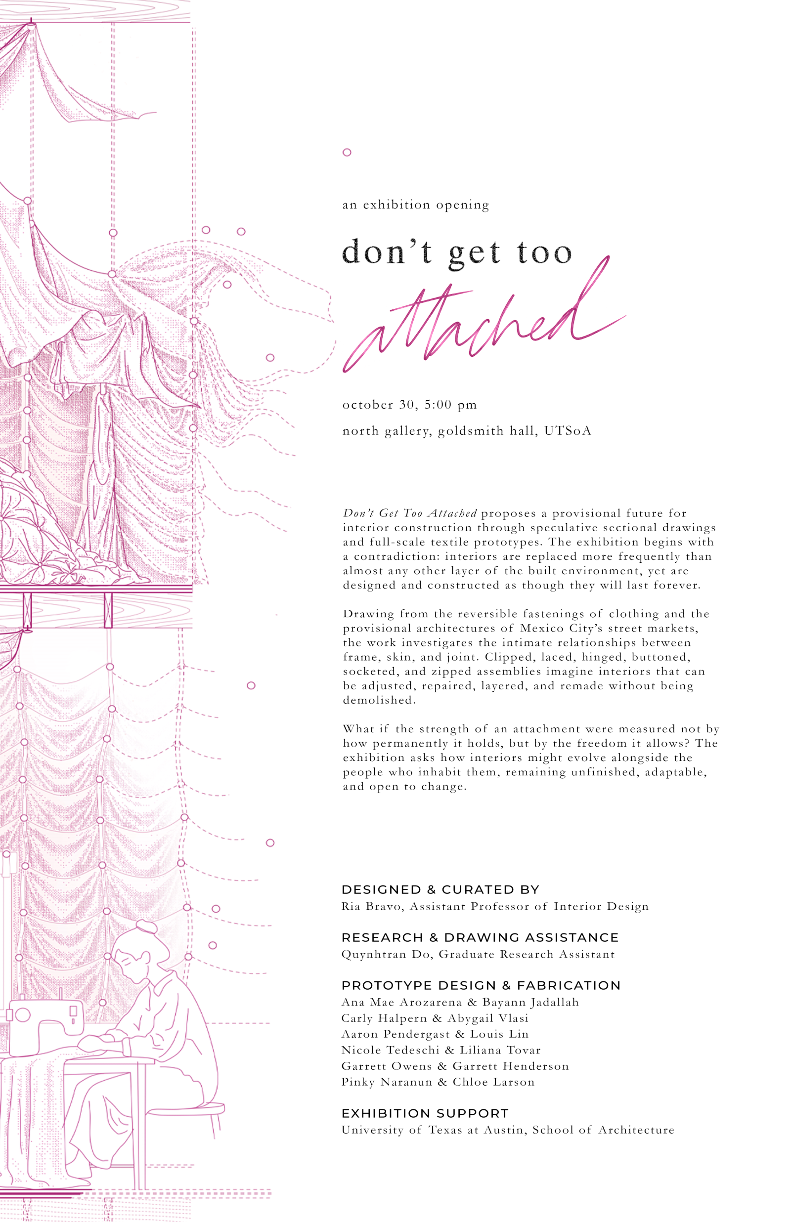 a pink graphic of an exhibition opening