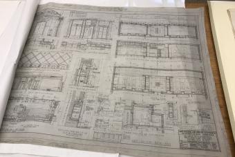 Historic blueprint of UT's Main Building
