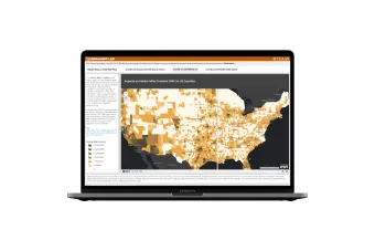 Map of the United States displayed on a computer monitor