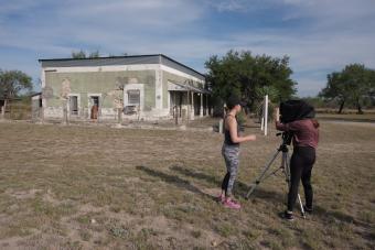 Students documenting a historic building in south Texas