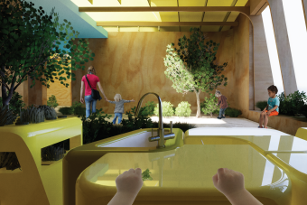 Rendering of the interior of a children's educational facility by BSID student Xie Maggie Hill