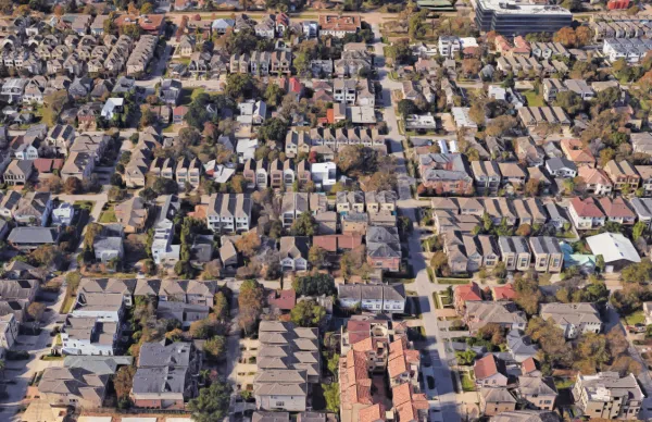Aerial view of a Houston residential neighborhood