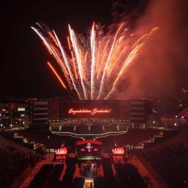 Fireworks at the university's commencement ceremony