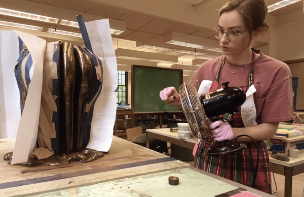 A student working on her experimental furniture piece in Jonathon Anderson's studio