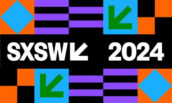 SXSW 2024 graphic with colorful blocks and geometric designs