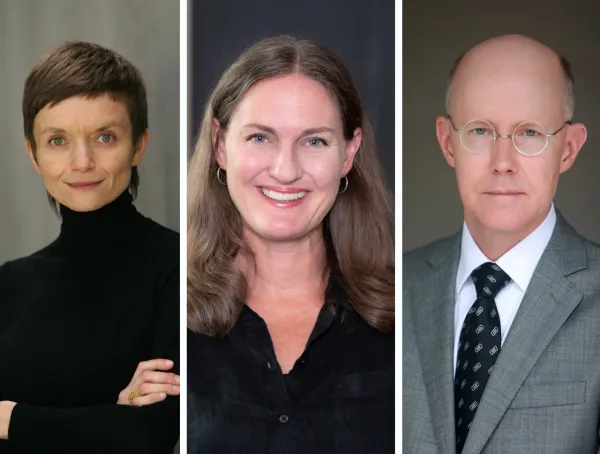 Three faculty headshots in a row, separated from one another with a white line.