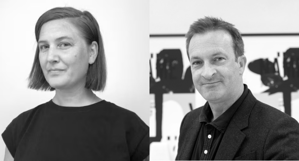 black and white photo of maggie hansen and kory bieg, side by side 