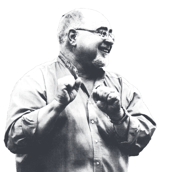 Black and white portrait of Michael Benedikt dancing