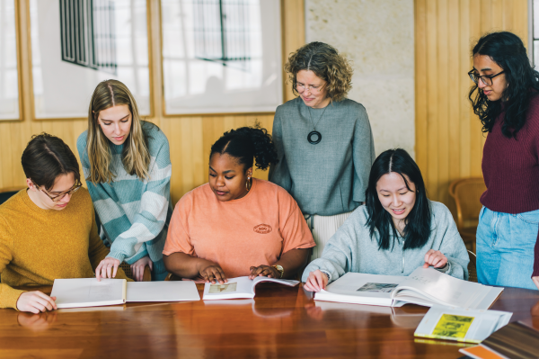 Dean Heather Woofter alongside five students at the School of Architecture
