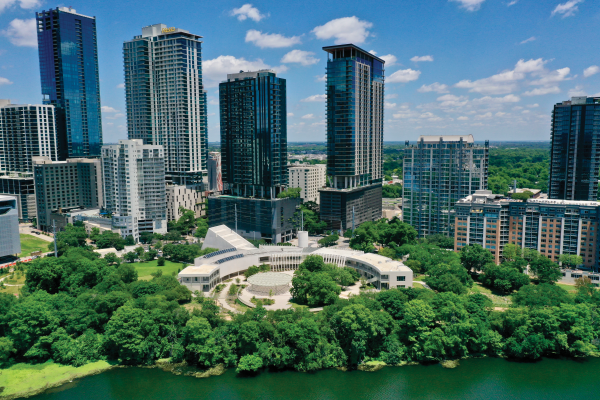 Aerial view of the Emma S. Barrientos Mexican American Cultural Center in Austin, Texas