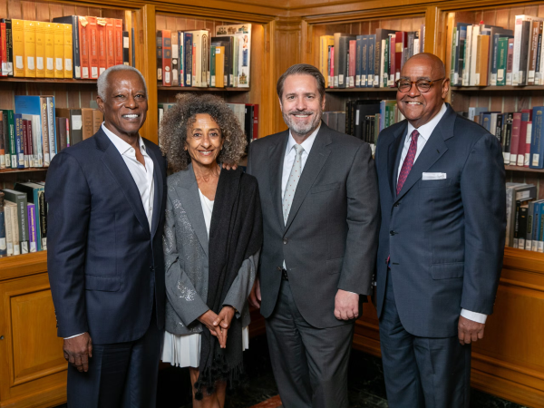 Left to right: Anthony “Tony” Chase, Dina Al-Sowayel, UT President Jim Davis and Harris County Commissioner Rodney Ellis.