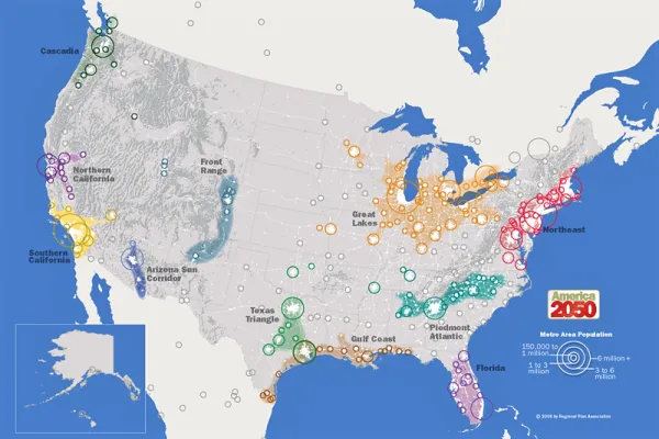 Map of Megaregions of the United States of America