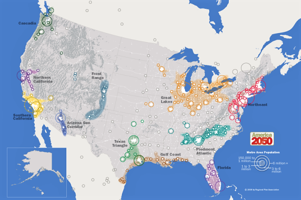 Map of Megaregions of the United States of America