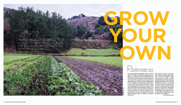 A gif of the spreads and pages of Phoebe Lickar's article in Landscape Architecture Magazine