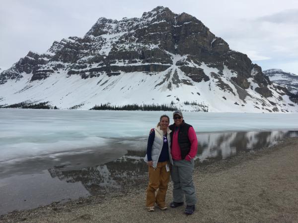 Katie and her wife Lauren on their honeymoon in Banff