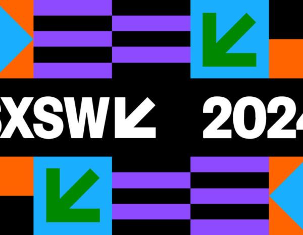 SXSW 2024 graphic with colorful blocks and geometric designs