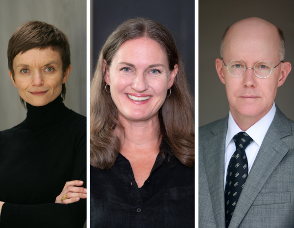 Three faculty headshots in a row, separated from one another with a white line.